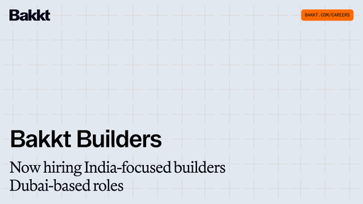 We’re launching the inaugural class of Bakkt Builders 🔨 

Bakkt is looking for 5–10 exceptional builders from India’s top engineering, product, and business programs for Dubai-based roles focused on building the next phase of the company.

This is for people who want high ownership, direct exposure to product, strategy, and operations, and the chance to work closely with leadership.

Apply here: https://ats.rippling.com/bakkt-llc/jobs

For important information: https://bakkt.com/disclosures
Privacy policy: https://bakkt.com/privacy