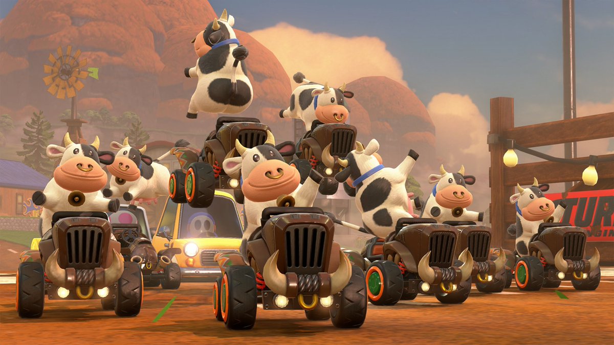 Herd it’s about time to run with the cows.

Join in the udder chaos in #MarioKartWorld. 
