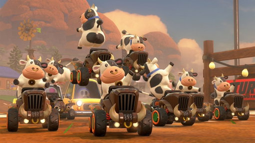 Herd it’s about time to run with the cows.

Join in the udder chaos in #MarioKartWorld. 