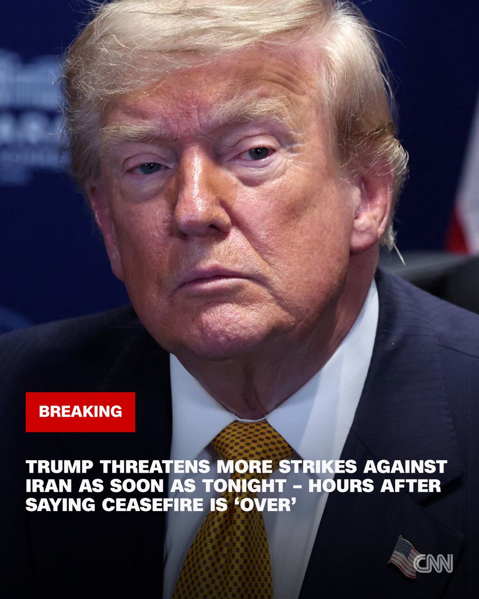 Trump threatens more strikes against Iran as soon as tonight – hours after saying ceasefire is "over." Follow live updates. https://t.co/sabEKzW8mc 