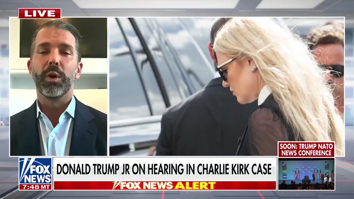NEW: Donald Trump Jr. reveals the "shocking" security failures at the Turning Point USA campus event where Charlie Kirk was assassinated, saying there were only six officers on duty with no prior safety briefing.

@DonaldJTrumpJr is also praising Charlie's widow, Erika, for her incredible resilience during the hearings and stated that after seeing the courtroom evidence firsthand, he has zero doubt the suspect will be convicted. | @AmericaNewsroom @BillHemmer