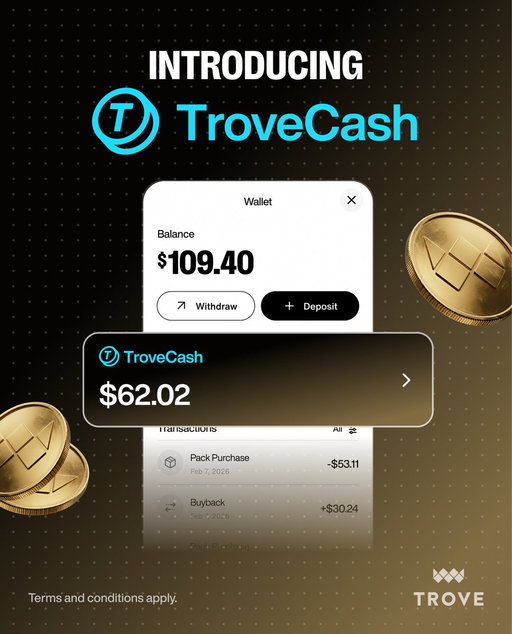 Introducing TroveCash✨

- Earn up to 1% on every pack 
- Season 1 live through Aug 23
- Points are now converted 
- Refer a friend &amp; get 10% of their first pack purchase 