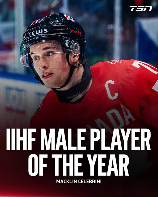 Macklin Celebrini has been named the 2026 IIHF Male Player of the Year!

Celebrini led the Milano Cortina Olympics in goals while winning silver with Canada, and later served as Canada's captain at the IIHF World Championship 🇨🇦 