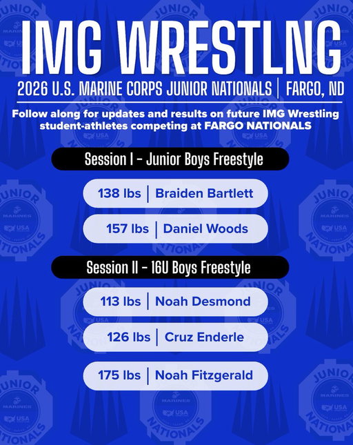 Today's lineup for Day 1 of Fargo Competition 🤼‍♂️

Session I  - 8:00 a.m.
Session II - 4:00 p.m. 

Good luck to our future Ascenders today!! 

Follow this thread for updates and results as our student-athletes take the mat 