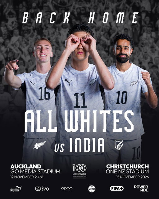 We are coming home 🏠🤍🖤

The All Whites will end 2026 with a two-match series against India 🇮🇳

🗓️ 12.11
📍 Auckland
🏟️  Go Media Stadium

🗓️ 15.11
📍 Christchurch
🏟️  One NZ Stadium

🎟️ Tickets on presale from 20 July

➡️ Read in full at https://www.nzfootball.co.nz/newsarticle/167857?newsfeedId=2477010 