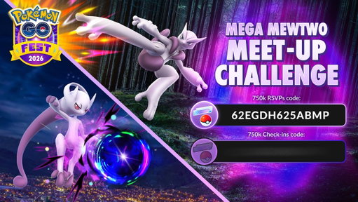 🎉🔓 CODE #1 UNLOCKED

Congrats, Trainers! The first code for the Mega Mewtwo Meetup Challenge of 750k RSVPs has been officially unlocked! #PokemonGOFest2026: Global

Trainers at the maximum Link Charge capacity will need to free up space before redeeming this reward code.

https://store.pokemongo.com/offer-redemption?passcode=62EGDH625ABMP&amp