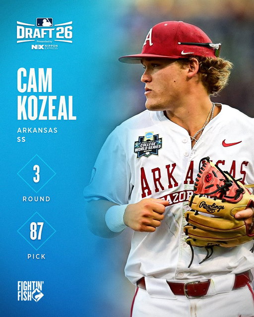 Welcome, Cam 🙌

We’ve selected SS Cam Kozeal with the 87th overall pick in the 2026 MLB Draft. 