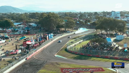 He's put it in the FENCE!!!

Brodie Kostecki hits the wall mid-celebration in Townsville! #RepcoSC #Supercars 