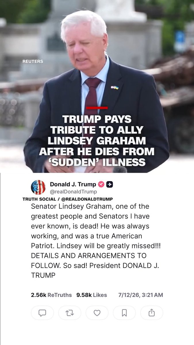US Sen. Lindsey Graham, the longtime Republican from South Carolina, has died "from a brief and sudden illness," a spokesperson for his office told CNN. https://t.co/mlpToCjwFt 