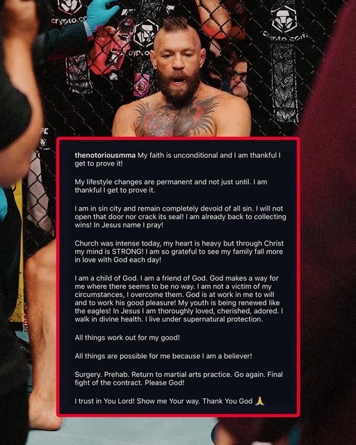 🚨 Conor McGregor will undergo surgery in pursuit of one final UFC fight.

Conor McGregor says his next move is clear.

After revealing he needs surgery, the former two division UFC champion says he’ll return to martial arts training and fight one last time to fulfil the final bout on his UFC contract.

Whether it happens or not, McGregor insists he’s not done yet. 👀