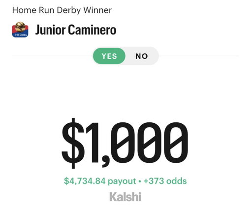 Caminero to win the HR Derby? We're giving away $1,000 if he does 🏆

✅ Follow @OddsJam
🔁 Retweet
💬 Reply "CAMINERO"

Who's your winner? Kalshi is giving you $20 when you trade $20 ➡️ http://kalshi.com/r/OJ 