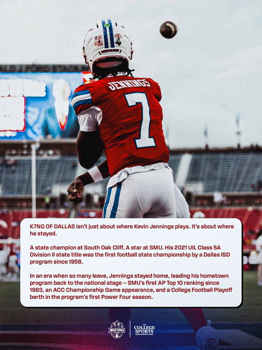 THE K7NG OF DALLAS 👑

A Heisman campaign for the one and only @Kevin8Jennings 🏆

Swipe for details on why this is K7’s year ⏩

(via @SMUFB) 