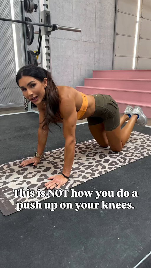 Push ups on your knees is a great alternative if you can’t do push ups on your toes BUT we want to make sure we do them correctly. 

Your hips SHOULD NOT be up or sagging 
Keep your hips level, core engaged and press the floor away! 

Save this so you can refer back to it next time you do push ups!