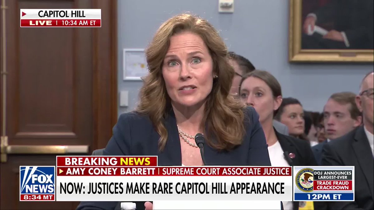 NEW: Supreme Court Justice Amy Coney Barrett details the chilling threats her family has faced, revealing the terrifying moment her 12-year-old son discovered a bulletproof vest in her bedroom during the fallout of the Dobbs leak.

Barrett also recounted a recent "swatting" incident at her home and receiving threatening anonymous deliveries, warning that while federal judges continue to do their jobs without fear or favor, the current threat level is "really high."

"I didn't expect that performing this service was going to put me in the position of explaining to my children what a bulletproof vest was, and why I had to wear one."