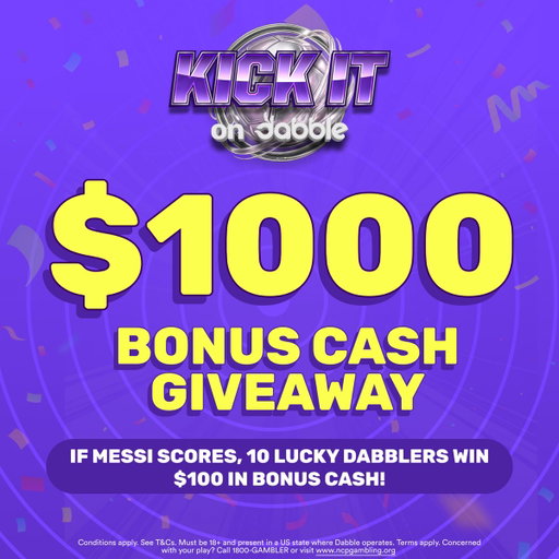 $1000 BONUS CASH GIVEAWAY ⚽

If Lionel Messi scores today, 10 lucky Dabblers win $100 in bonus funds each! 

To enter: 
- Follow us @dabblefantasy
- Retweet this post
- Comment your username and #KickIt

That's it! The winners will be announced after the game if Messi scores a goal 🐐