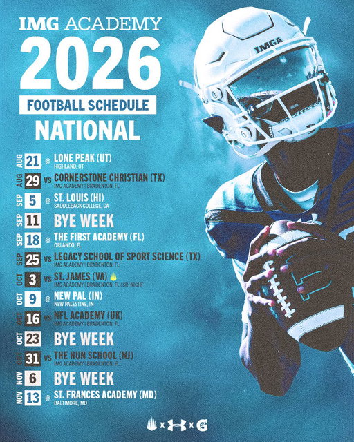 It's official. 📅

The 2026 IMG Academy Football season is on the calendar. See you under the lights. 🏈✨ 