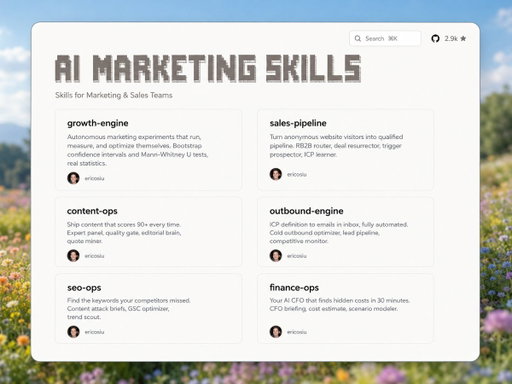 Spent months building these on real pipelines. Giving them away for free.

Open-source AI skills for marketing and sales teams.

http://github.com/ericosiu/ai-marketing-skills 