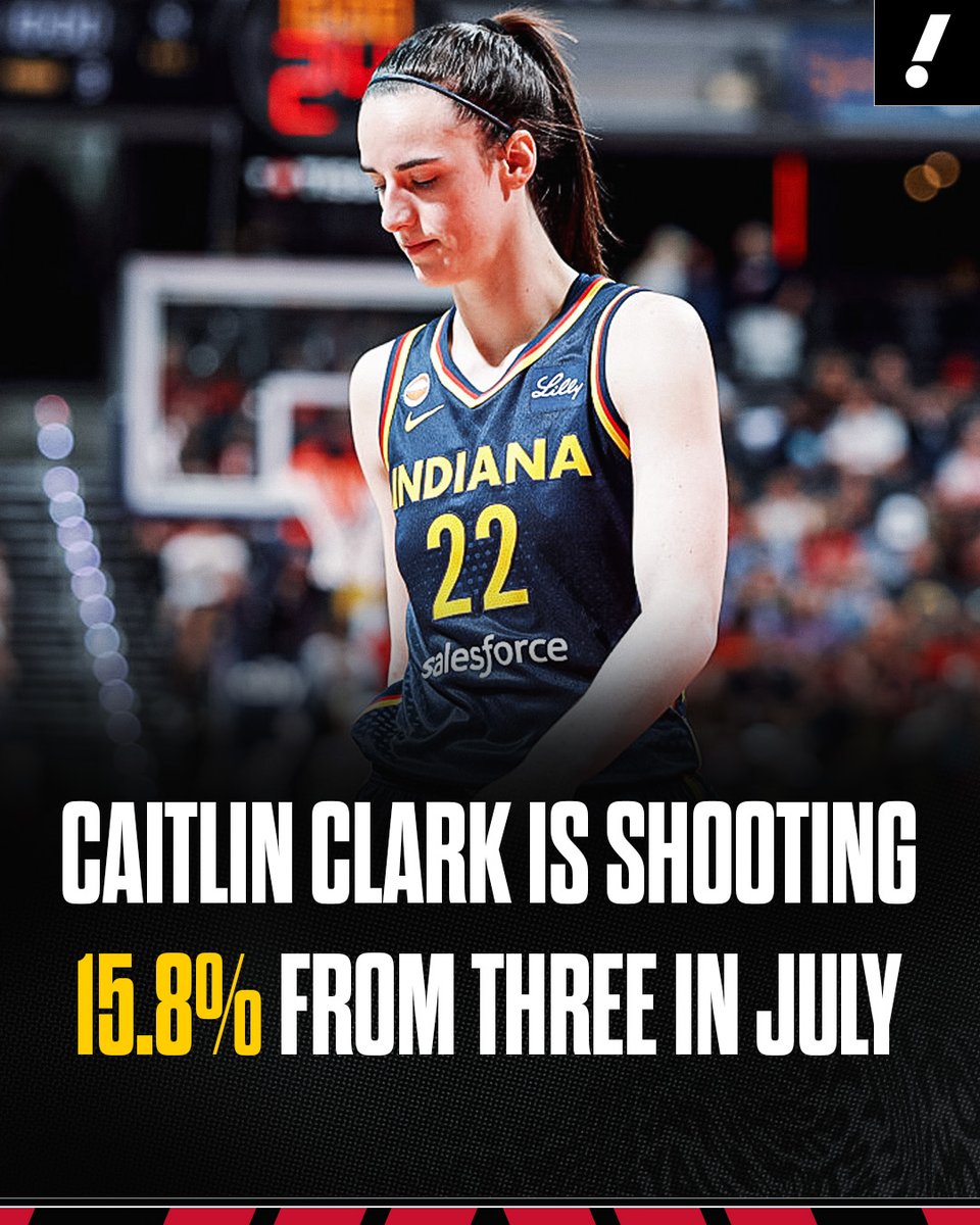 It's been a tough month from three for Caitlin Clark 😨

She's just 3-for-19 from beyond the arc in July. 