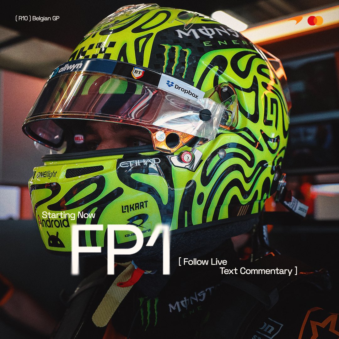 The first practice session of the Belgian Grand Prix starts now 🏁

#McLarenF1 | #BelgianGP 🇧🇪 