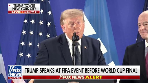 President Trump jokes that the U.S. should host another World Cup "without Mexico and Canada" while standing alongside FIFA President Gianni Infantino at Trump Tower.

He also laughs about Infantino floating a future U.S.-China tournament, saying players would love the "nice short flight" between games.

Trump is scheduled to attend Sunday's World Cup final between Argentina and Spain in New Jersey.
