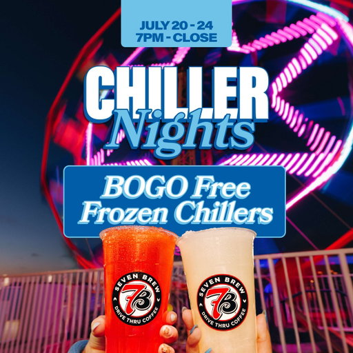 the coolest week of the summer is almost here ❄️ this Monday (7/20) to Friday (7/24) from 7PM - close, buy one get one FREE on ALL Frozen Chillers 🤩 