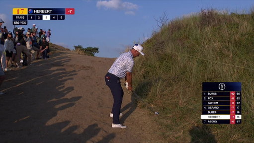 Lucas Herbert almost with a remarkable hole-out on 17.

He salvages a par to stay at -7. 