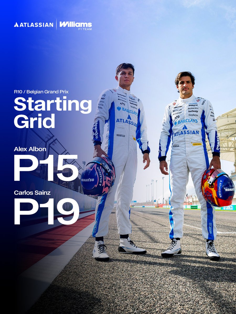 Here's where we start for the Belgian GP 🇧🇪 

After identifying an issue with Carlos’ battery pack this morning, we’ve had to replace his ESME ahead of the race, resulting in a 10-place grid penalty. He’ll start today’s Belgian Grand Prix from P19.

Alex moves up to P15 following other penalties across the rest of the grid.