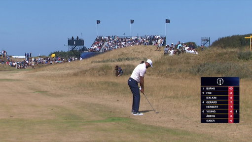 Champion Golfer Scottie Scheffler off to the perfect start with a birdie on 1 following this approach. 