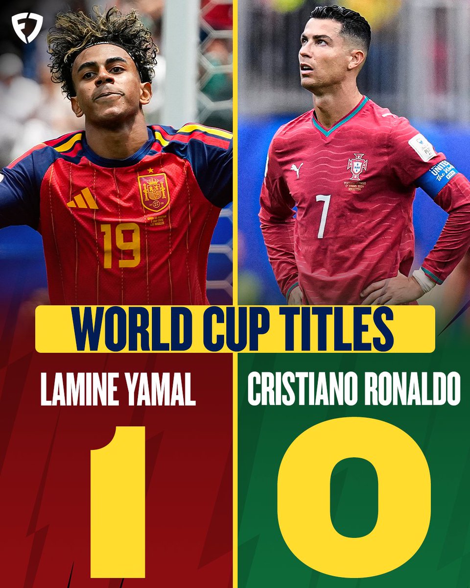 Lamine Yamal in 1 World Cup — 1 title 

Cristiano Ronaldo in 6 World Cups — 0 titles 