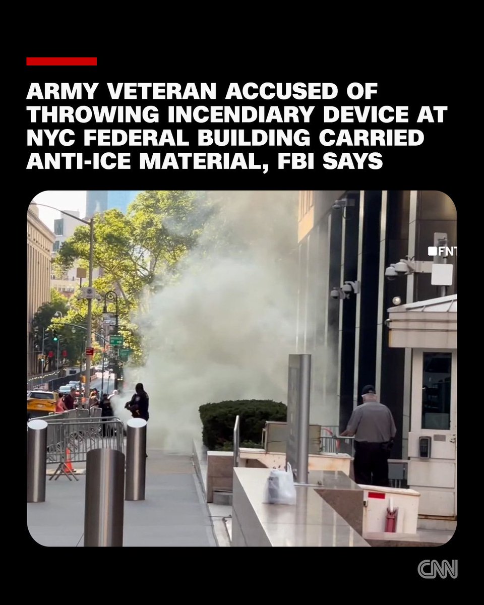 The FBI identified a 43-year-old Army veteran as the suspect who threw an incendiary device and set a fire outside a federal building in New York City. https://t.co/NIMLcTLg5b 