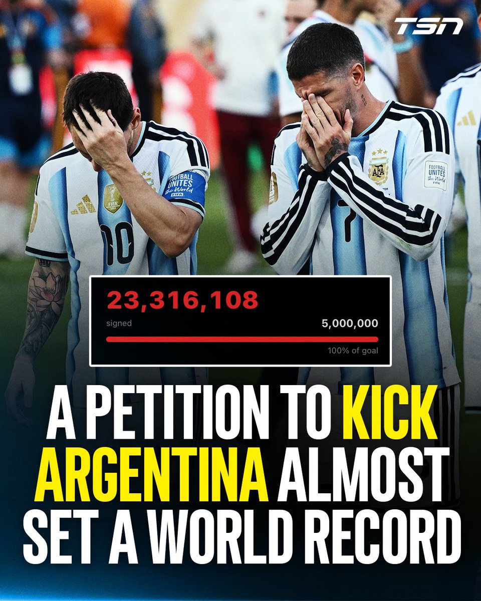 A petition to kick Argentina from the #FIFAWorldCup gathered over 23 million signatures from across 170 countries... almost breaking a Guinness World Record for the most signatories to a petition (24,319,181) 😅

The petition was closed with a thank-you note after Spain eliminated Argentina in the final.