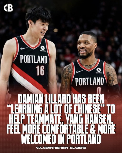 Damian Lillard has made an effort to learn Chinese to help his teammate Yang Hansen feel welcomed & more comfortable in Portland 🗣️🇨🇳

“He’s learning a lot of Chinese. Every day in the morning we shake hands and he tells me “Zao Shang Hao”, which means ‘Good morning,’” Sean Highkin reported. 

Respect to Dame! 💯