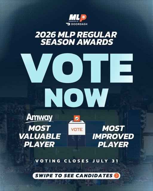 The 2026 MLP Regular Season Awards are here! 🏆️

Cast your vote for the @AmwayUS Most Valuable Player and Most Improved Player of the 2026 MLP regular season, and show your support for this season’s game-changers and rising stars.

Voting closes Friday, July 31 at 5 p.m. ET. 

🗳️ Vote now: https://unitedpickleball.typeform.com/to/Jof7y05S