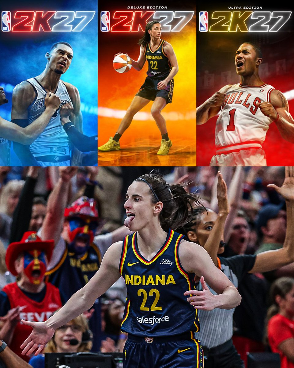 NBA 2K female cover athletes 🔥

NBA 2K27: Caitlin Clark (Deluxe Edition)
NBA 2K26: Angel Reese
NBA 2K25: A'ja Wilson
NBA 2K24: Sabrina Ionescu
NBA 2K23: Diana Taurasi &amp; Sue Bird
NBA 2K22: Candace Parker 