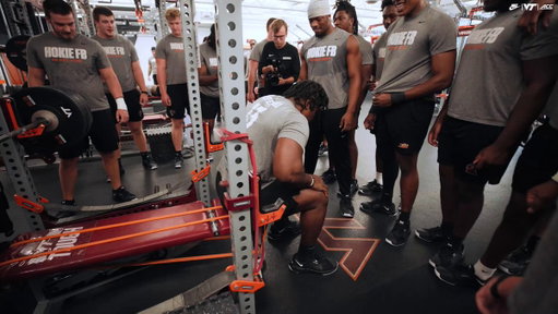 Good morning, Hokie Nation. 

The record board got updated (again) 🤫 510 LB bench press from @KemariCopeland 

#LetsGoHokies 