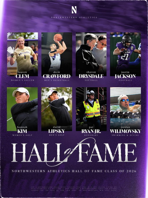 Introducing the Northwestern Athletics Hall of Fame Class of 2026 🏆

This group of eight transcendent Wildcats will be honored on Oct. 24 at Ryan Field.

⚽️ Lauren Clem
🏀 Drew Crawford
🏈 Justin Jackson
🏌️‍♀️ Hannah Kim
⛳️ David Lipsky
🏊‍♂️ Jordan Wilimovsky
🥎 Sharon Drysdale
🏅 Pat Ryan Jr.

📰 http://tinyurl.com/dufazy8s