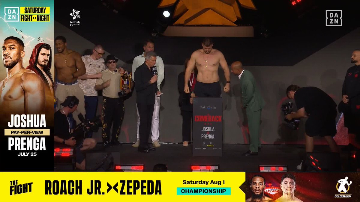 Main Event Weigh-In 💪

⚖️ @anthonyjoshua - 251lbs
⚖️ Kristian Prenga - 261.4lbs

#JoshuaPrenga live on @DAZNBoxing tomorrow 