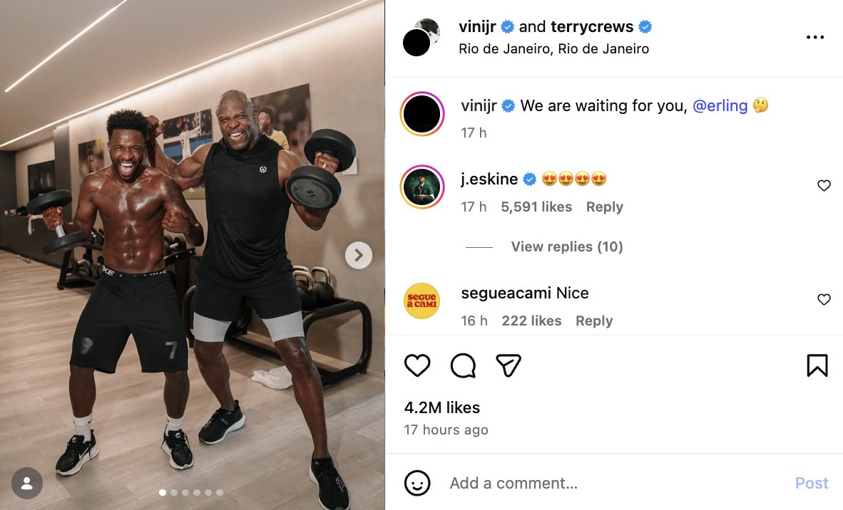 Just Vini Jr and Terry Crews calling out Erling Haaland on Instagram, that's all 😂 
