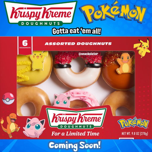Gotta eat 'em all! Pokémon is coming to Krispy Kreme with Pikachu, Charmander, Jigglypuff, and a Pokéball to catch them all in!

These new doughnuts are coming soon (could be this week, could be a little while yet) and while I don't have the flavors, we've got an early look at the donuts that are in the retail package going to grocery stores.

We might get more in the collection, but four in a grocery story pack is already pretty good.

Are you grabbing the Pokémon x Krispy Kreme collection? Stay tuned and I'll update as soon as the official information is available!

#krispykreme #pokemon #pikachu #donuts #doughnuts