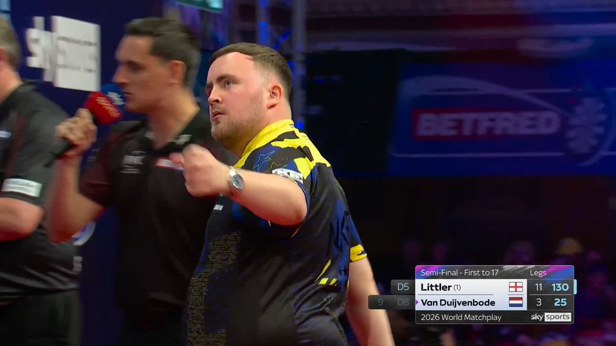 THIS IS OBSCENE!

Dirk's reaction says it all! 😂

Luke Littler takes out 310 in six darts to stretch his lead to 12-3, with an average north of 114!

📺 https://t.co/xXnQhVoUPy
#MatchplayDarts 