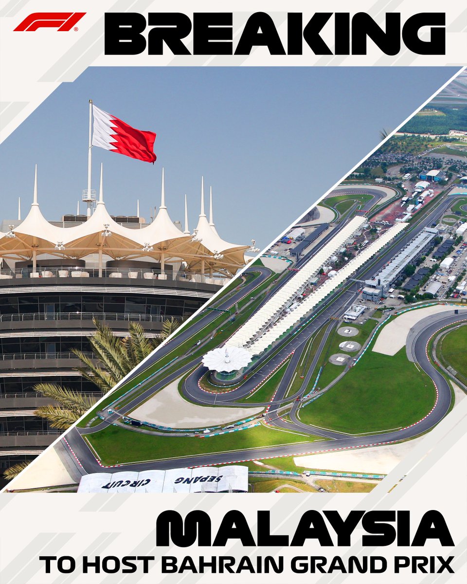 BREAKING: Malaysia will host the Bahrain Grand Prix at Sepang International Circuit from 2-4 October 2026

Positioned between the Azerbaijan and Singapore Grands Prix, this event, which is subject to final agreements and official sign-off, will become the Formula 1 Gulf Air Bahrain Grand Prix in Malaysia

#F1