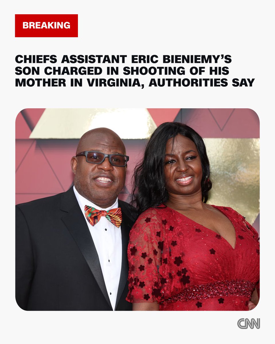 The son of Kansas City Chiefs assistant coach Eric Bieniemy has been arrested and charged in the shooting of his mother in Virginia, authorities say. https://t.co/OA8VSeQ9X2 