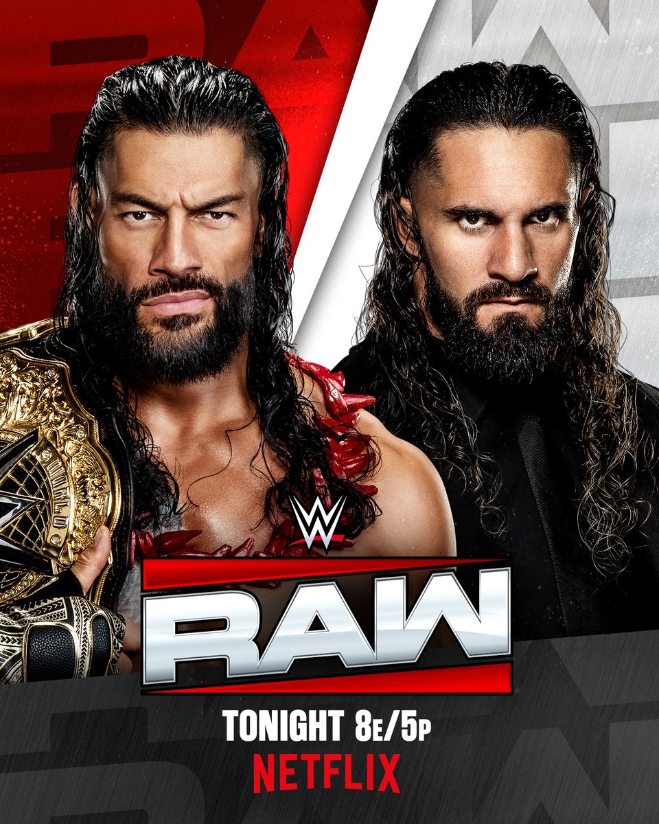 Get ready. 

World Heavyweight Champion @WWERomanReigns and @WWERollins meet face-to-face one last time before #SummerSlam TONIGHT on #WWERaw!

📍: Los Angeles, CA
🎟️: https://t.co/v41dDv8SZr
📺: 8 ET/5 PT on @netflix 