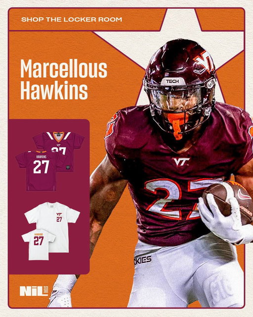 Get ready for Saturdays in Blacksburg 🦃 

Shop Marcellous Hawkins’ official collection today👇
https://nil.store/virginia-tech/vtech-marcellous-hawkins-27 