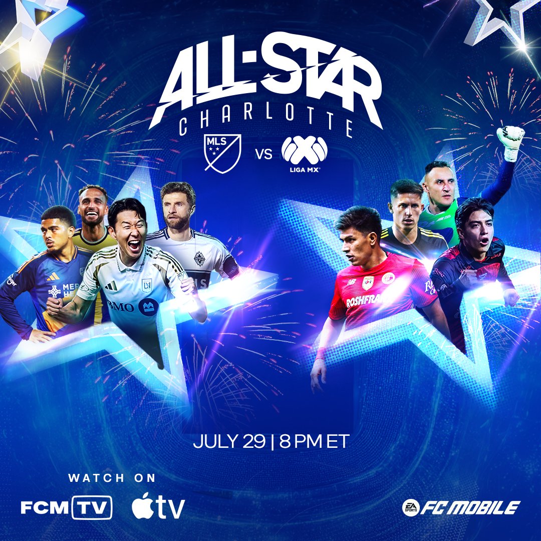 The stars are ready to put on a show. 🌟

Catch all the MLS All-Star action live on FCM TV:
🎯 All-Star Skills Challenge: July 28 at 7:30 PM ET
⚽ @MLS vs. @ligabbvamx: July 29 at 8:00 PM ET

Watch live, earn rewards for your squad, and get a trial of @appletv. Terms apply. 