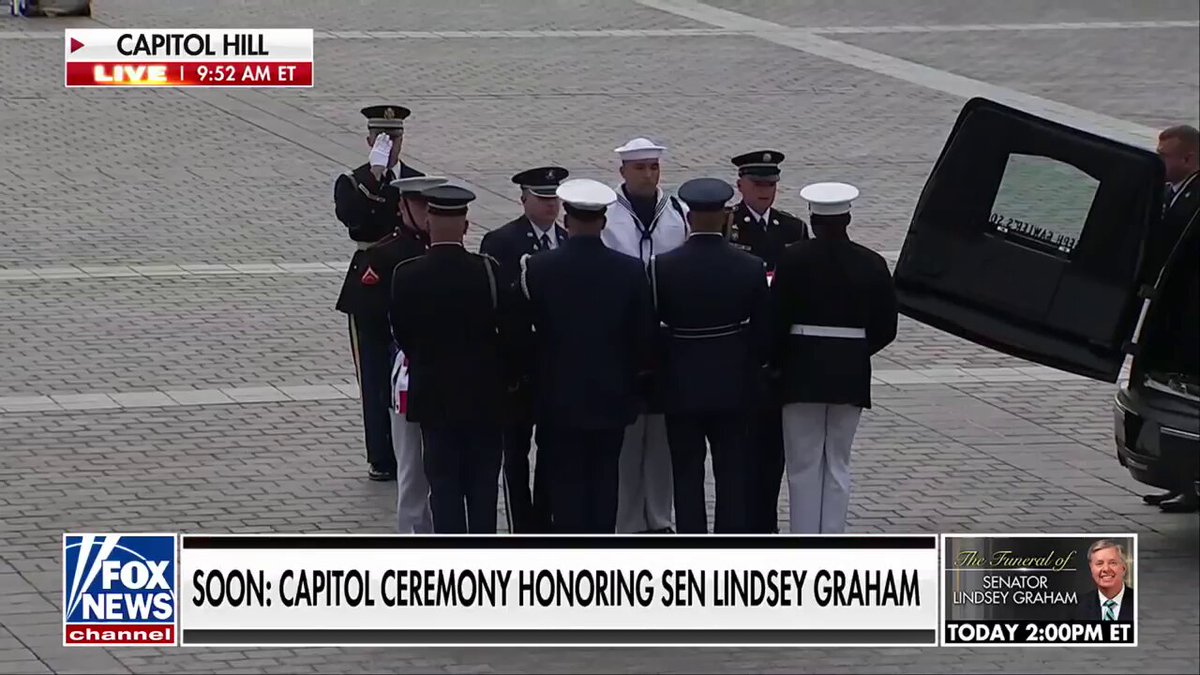 NOW: A solemn moment unfolds at the U.S. Capitol as Sen. Lindsey Graham's casket is escorted up the Capitol steps and into the Rotunda for a ceremony honoring his life and decades of public service. 