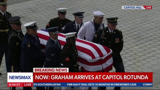 The casket of Sen. Lindsey Graham enters the United States Capitol to lie in state in the Rotunda. 