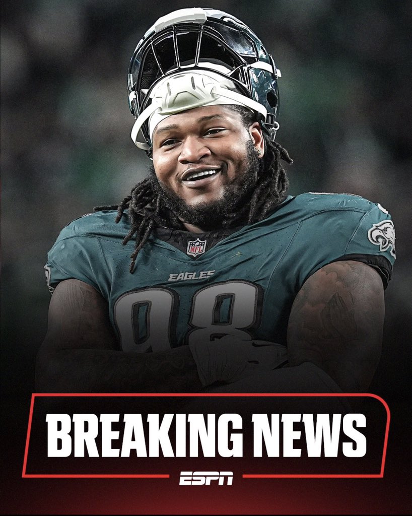 Breaking: Eagles are signing two-time Pro-Bowl selection Jalen Carter to a four-year, $152 million extension worth up to $160 million, including $106 million guaranteed that now makes him the highest-paid defensive tackle in NFL history, per his agents Drew and Jason Rosenhaus.

Carter now will be under contract to the Eagles through the 2031 season.