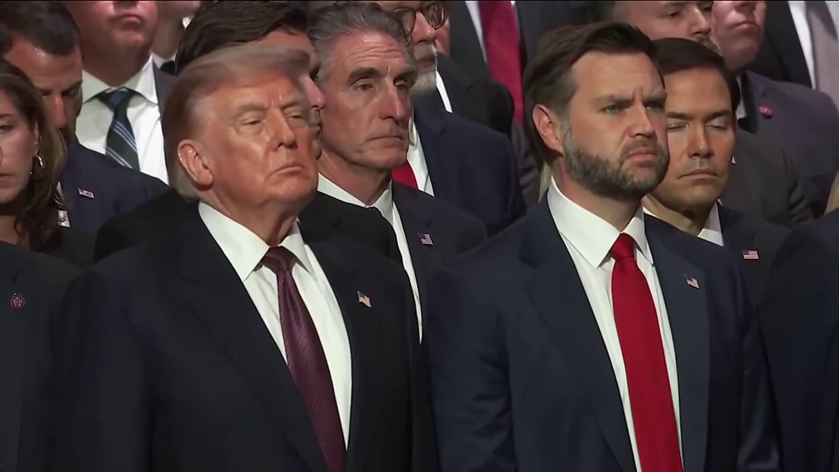 President Trump with VP JD Vance at Lindsey Graham's funeral in DC. 