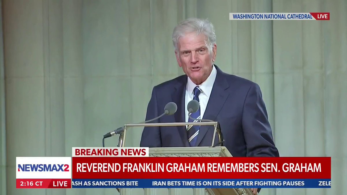 "I will be their God and they will be my children." 

Rev. Franklin Graham reads scripture remembers Sen. Lindsey Graham at Washington National Cathedral. 